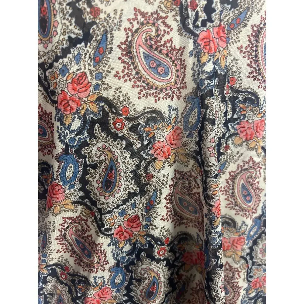 Amang NY Sheer Vibrant Paisley Print Boho Flowy Blouse - Picture 2 of 8
